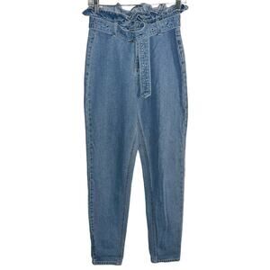 Missguided High Rise Mom Jeans Belted Paperbag Waist | Size 2